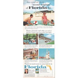 1961 Florida Vacation Travel Vintage Print Ad Daytona Cape Canaveral Beach Art